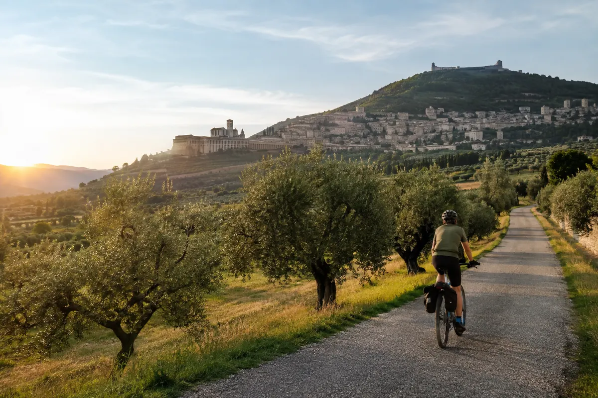 Assis a Spoleto de e-bike: etapas, ciclovia e logística